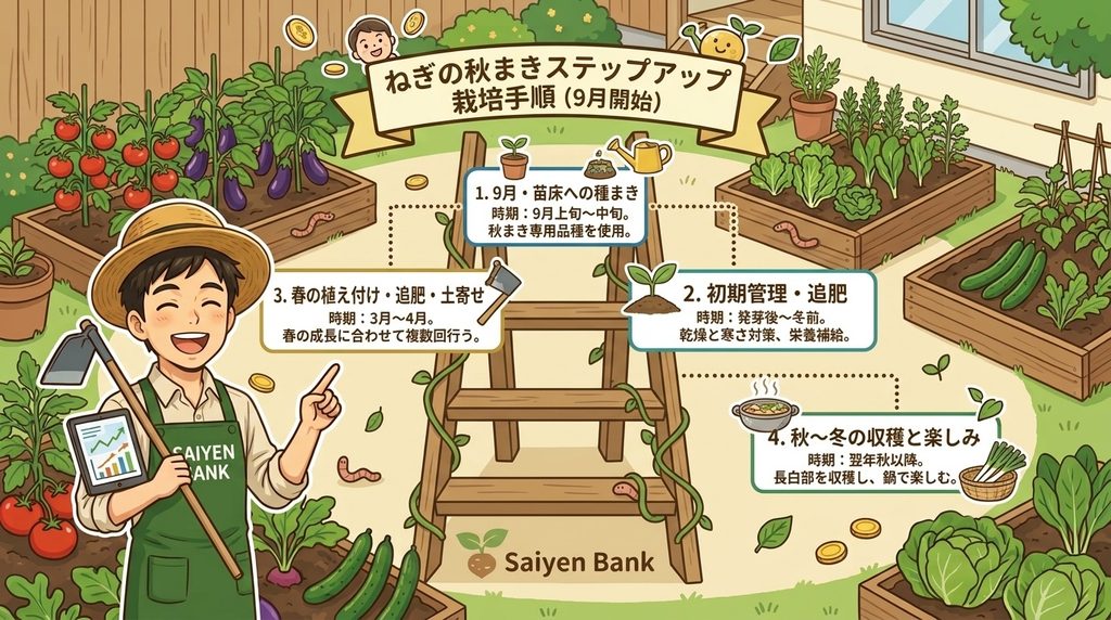 ねぎの栽培ステップアップ図