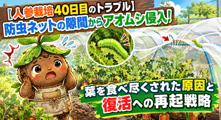 人参畑に侵入！アオムシ対策大作戦
